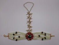 Sheesha Kundan and Faux Pearl Anja (Bracelet With Ring) - E1187