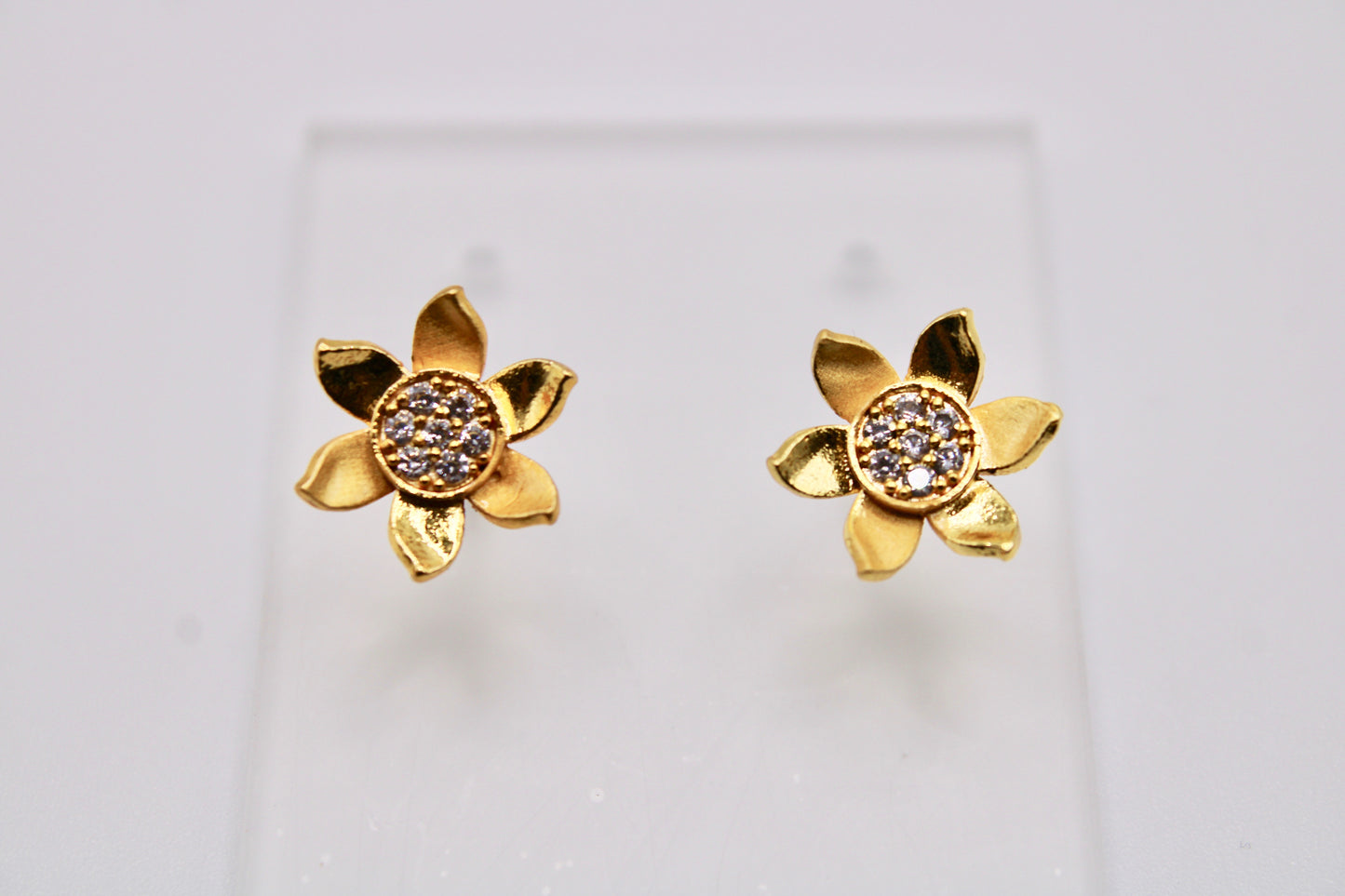 Gold-Tone Floral Studs With Cubic Zirconia - E1250