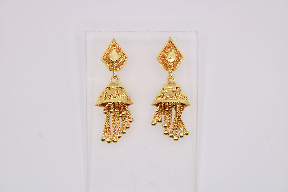 Gold-Tone Jhumkis With Appliqués - E1236