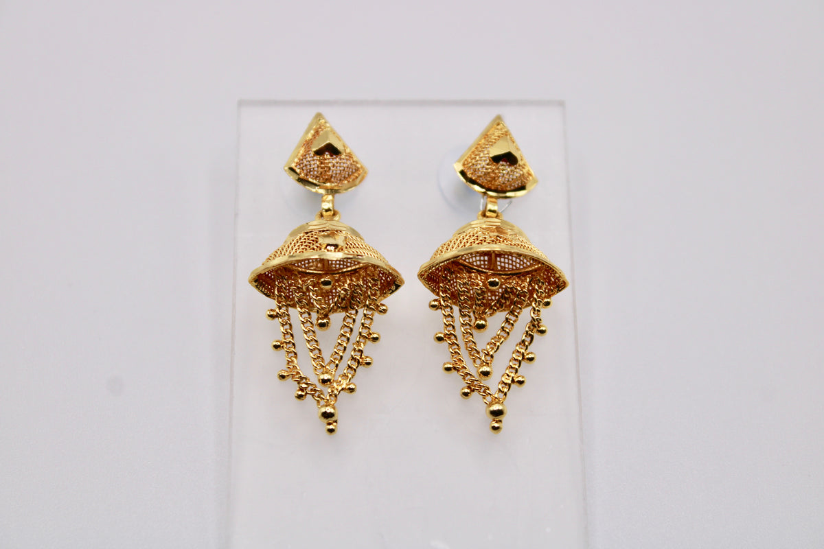 Gold-Tone Jhumkis With Appliqués - E1238