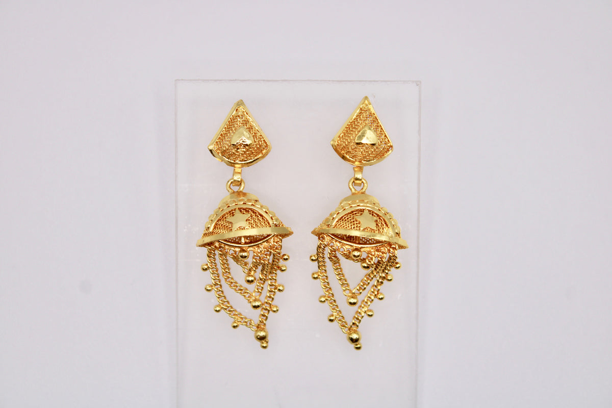 Gold-Tone Jhumkis With Layered Appliqués - E1240