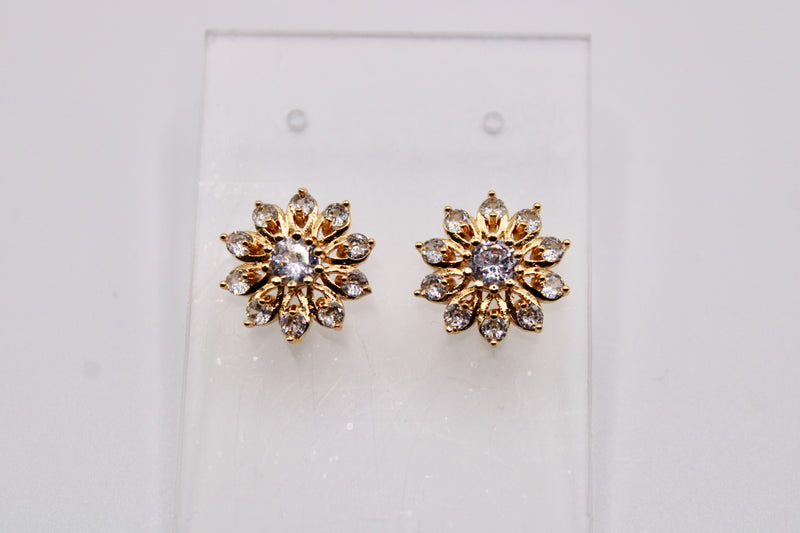 Gold-Tone Floral Studs With Cubic Zirconia - E1248