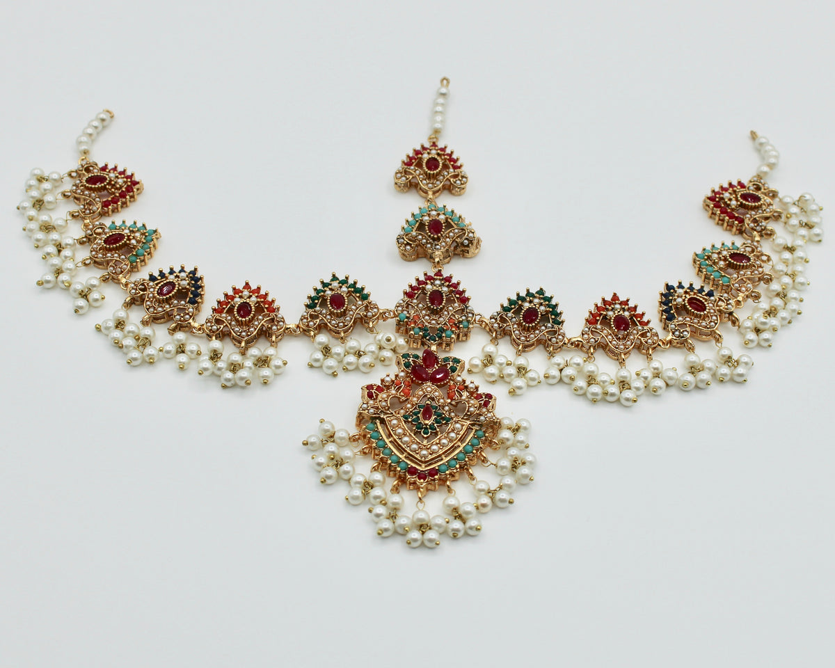 Bridal Faux Pearl and Nauratan Mathha Pati - E1600