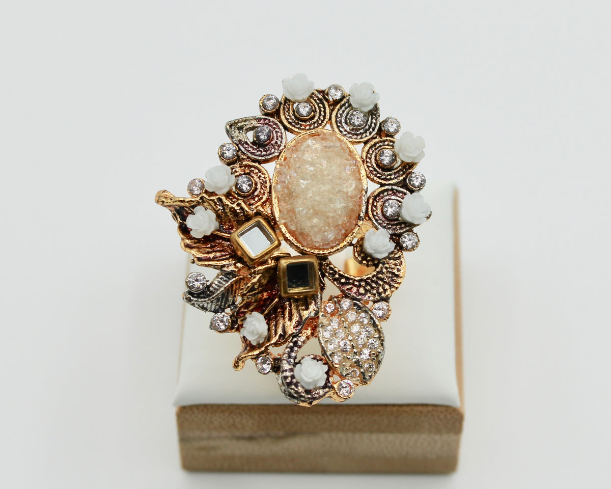 Crushed Stone Ring with Appliqués - E1603