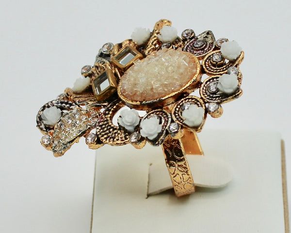 Crushed Stone Ring with Appliqués - E1603