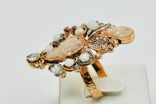 Crushed Stone Ring with Appliqués - E1602