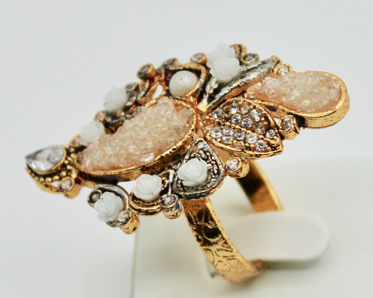 Crushed Stone Ring with Appliqués - E1602