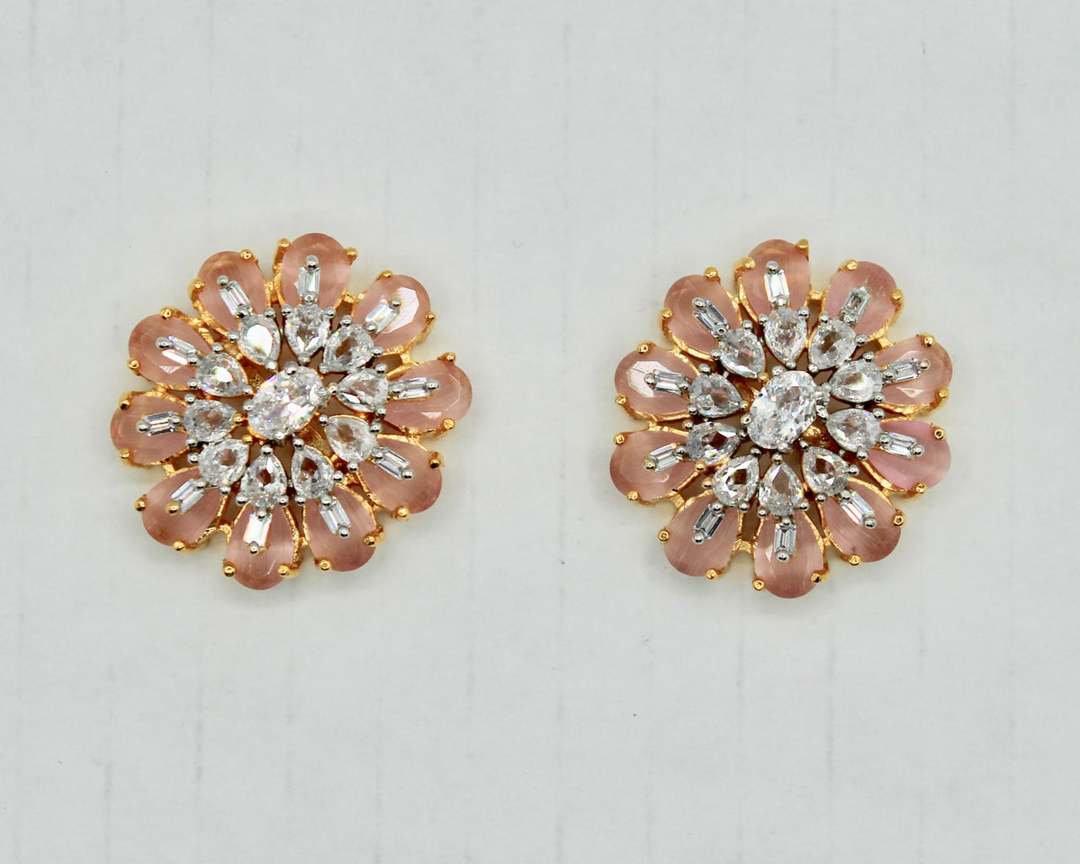 Floral Cubic Zirconia And Mona Lisa Studs - E2500