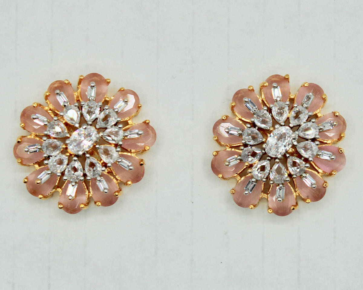 Floral Cubic Zirconia And Mona Lisa Studs - E2500