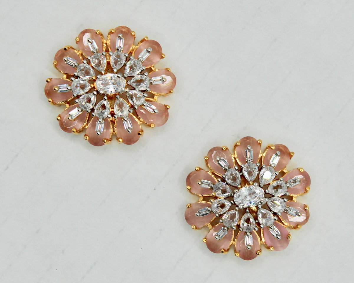 Floral Cubic Zirconia And Mona Lisa Studs - E2500