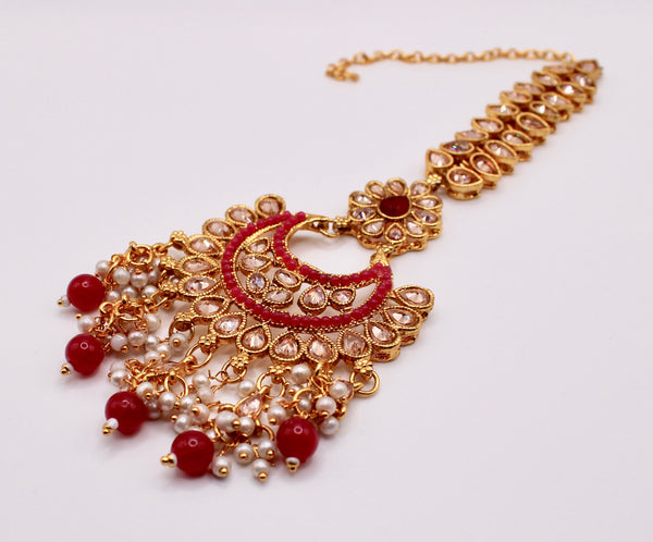 Faux Pearl and Bead Polki Teeka - E952