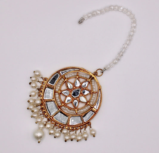 Sheesha Kundan and Faux Pearl Teeka - E961