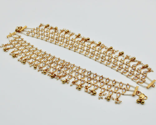 Faux Kundan And Pearl Anklet - E859