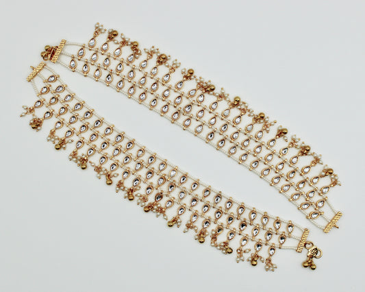 Faux Kundan And Pearl Anklet - E859
