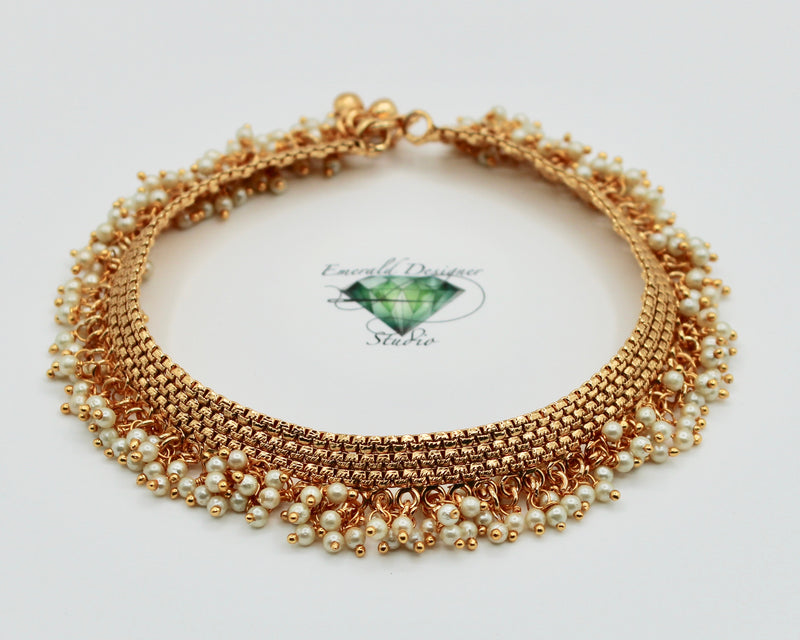 Rajwadi Mesh Anklet With Faux Pearl Detailing - E4012