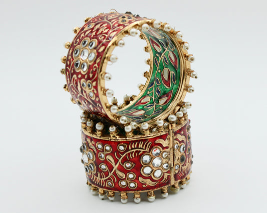 Gold-Plated Meena Kari and Thappa Kundan Kada - E1903