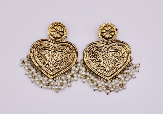Oxidized Earrings With Faux Pearls - E231