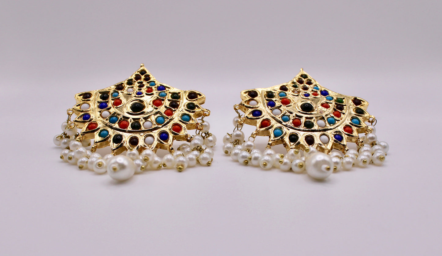 Gold-Plated Thappa Kundan Studs - E232