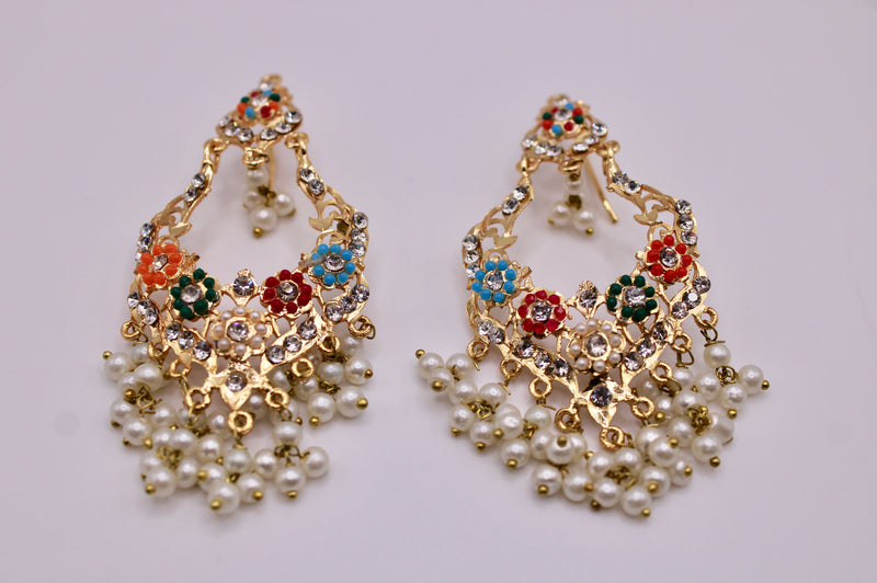 Gold-Plated Nauratan Hyderabadi Earrings - E236