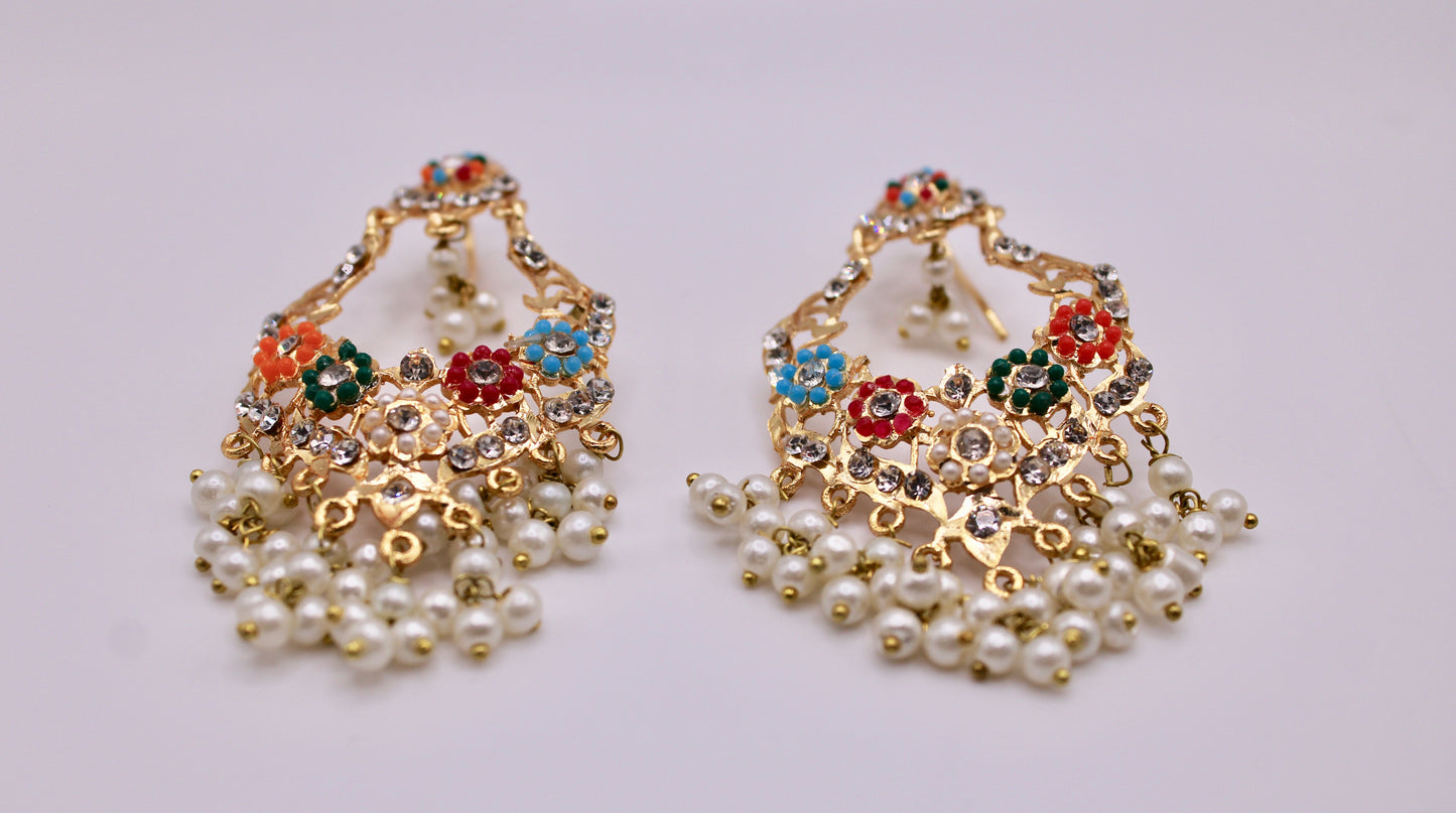 Gold-Plated Nauratan Hyderabadi Earrings - E236