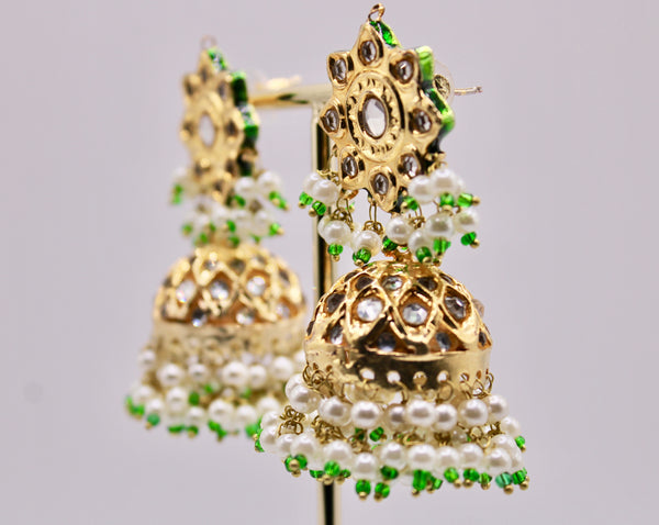 Gold-Plated Thappa Kundan Jhumkis - E237