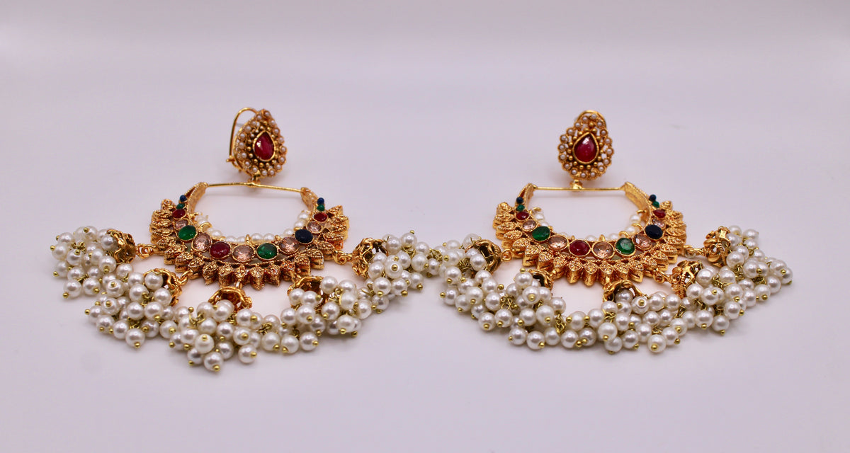 Multicolour Antique Jhumki Set - E107