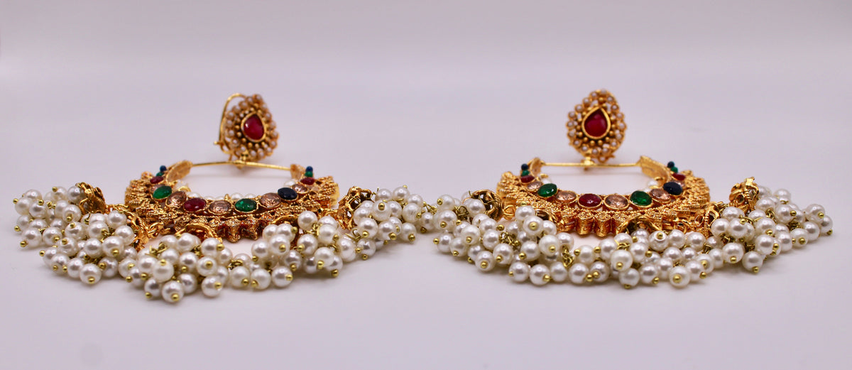 Multicolour Antique Jhumki Set - E107