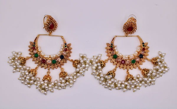 Multicolour Antique Jhumki Set - E107