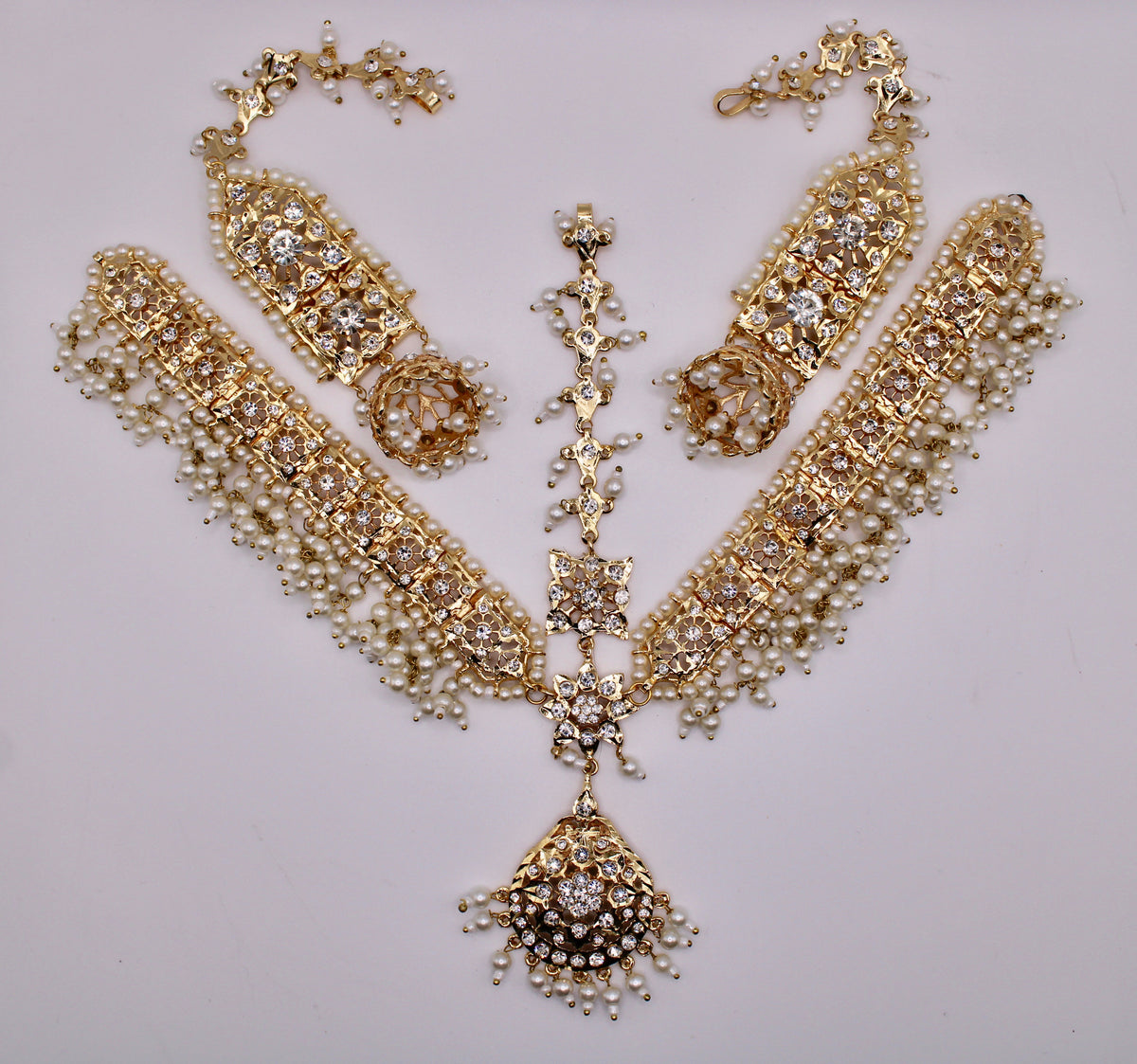 Faux Pearl Hyderabadi Mathha Pati and Earring Set - E1182