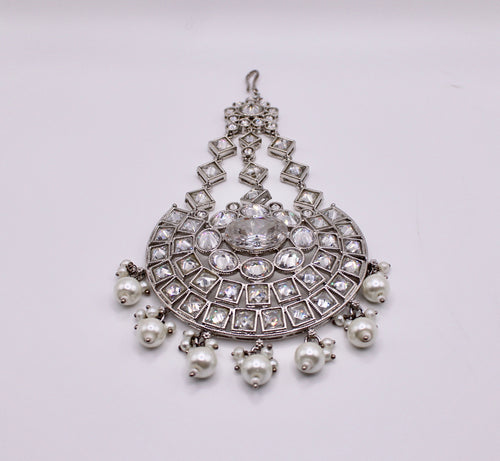 Cubic Zirconia and Faux Pearl Jhumer - E1170