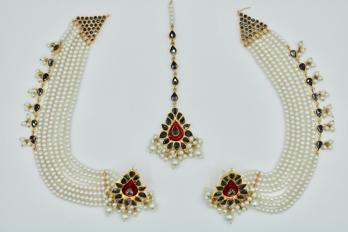 Faux Pearl and Sahara Teeka Set - E1150