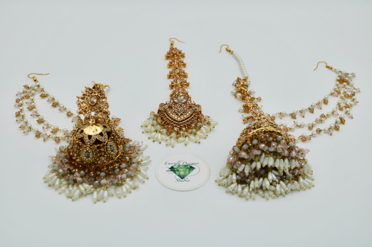 Faux pearl and Bead Teeka Set - E105