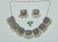 Oxidized Necklace Set With Faux Pearls - E1173