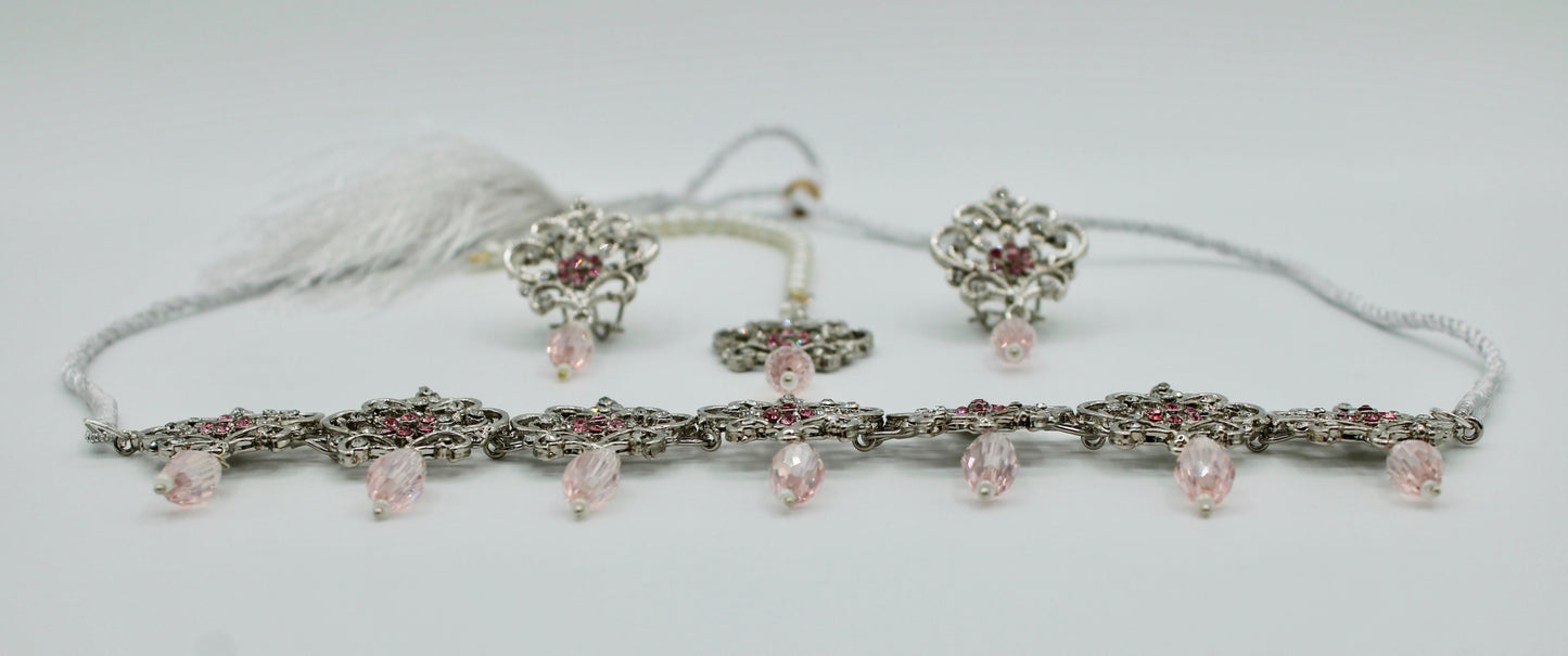Cubic Zirconia and Faux Crystal Choker Set - E115