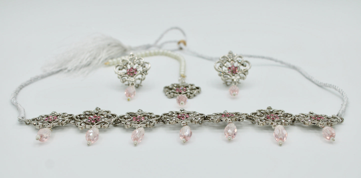 Cubic Zirconia and Faux Crystal Choker Set - E115