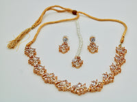 Cubic Zirconia and Faux Pearl Necklace Set - E1190