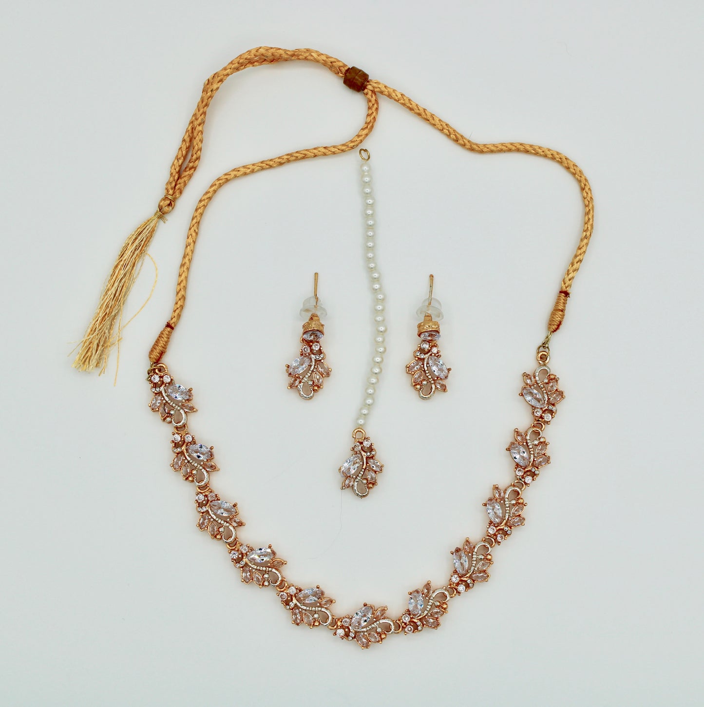 Cubic Zirconia and Faux Pearl Necklace Set - E1190