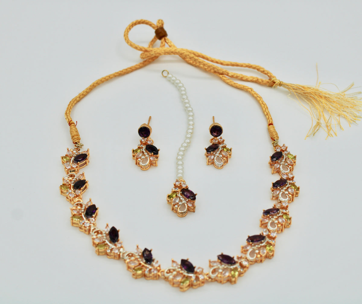 Cubic Zirconia and Faux Pearl Necklace Set - E1190