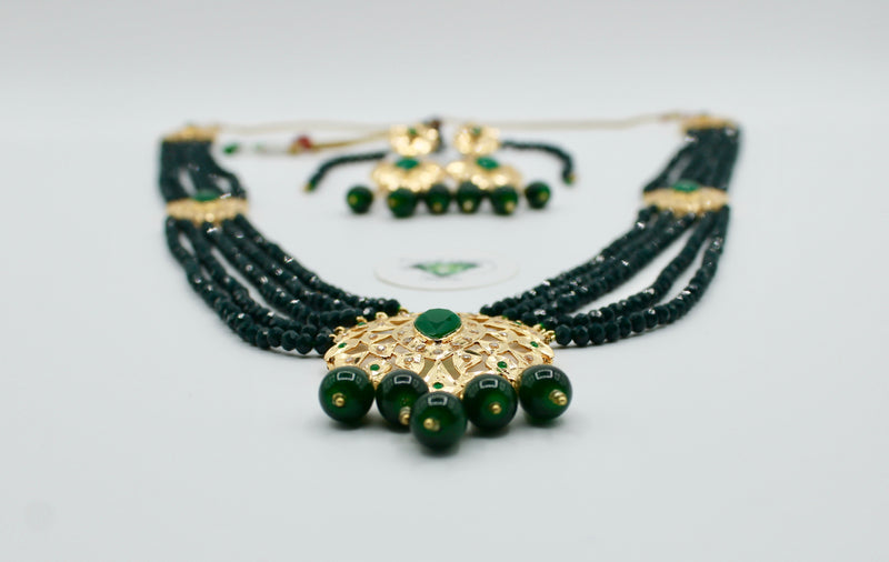 Hyderabadi Mala Set With Semi-Precious Emeralds - E1179