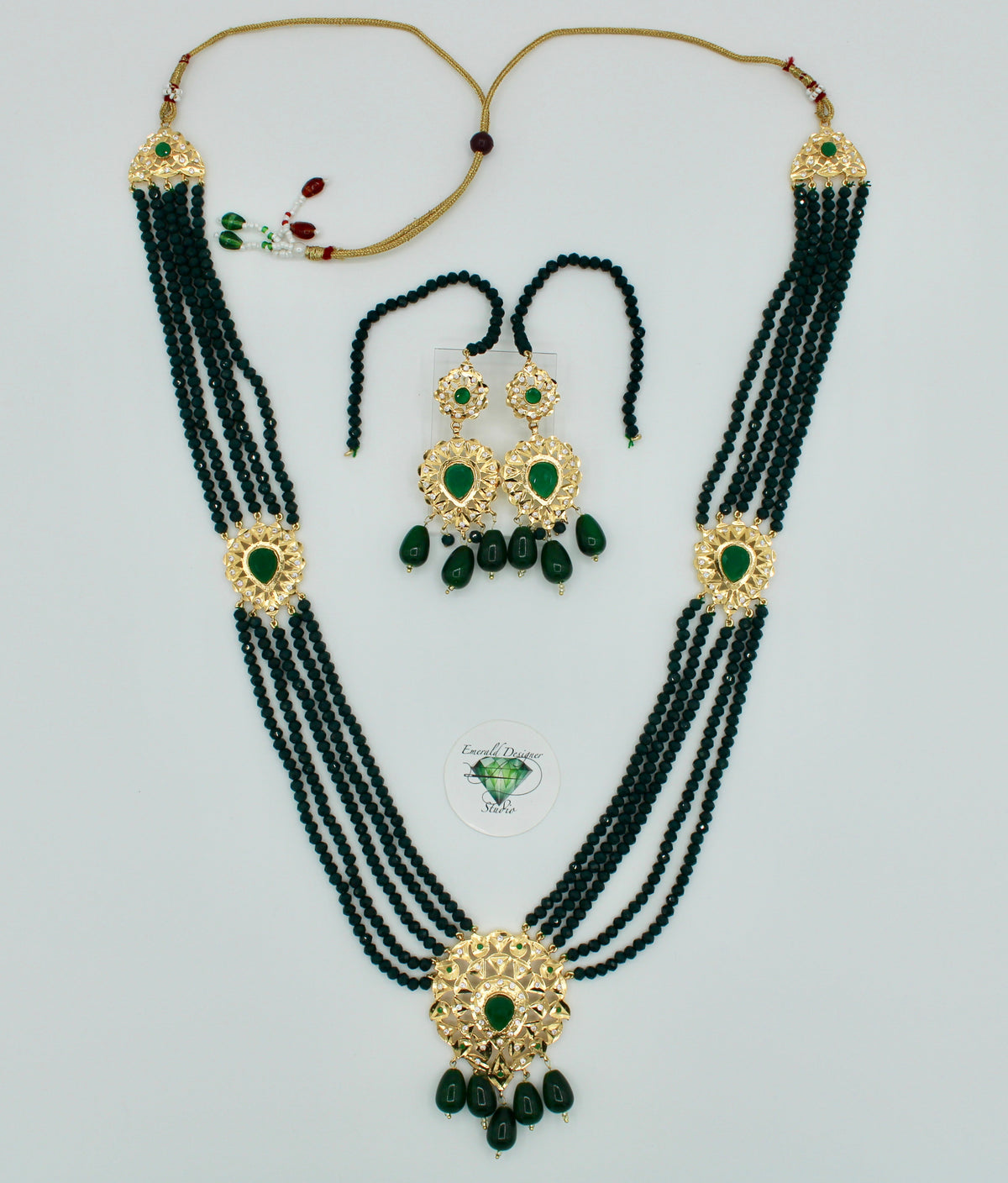 Hyderabadi Mala Set With Semi-Precious Emeralds - E1179