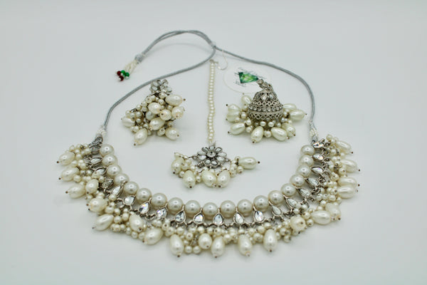 Sheesha Kundan And Faux Pearl Necklace Set - E101