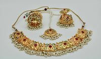 Gold-Plated Hyderabadi Nauratan Necklace Set - E1121