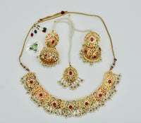 Gold-Plated Hyderabadi Nauratan Necklace Set - E1121