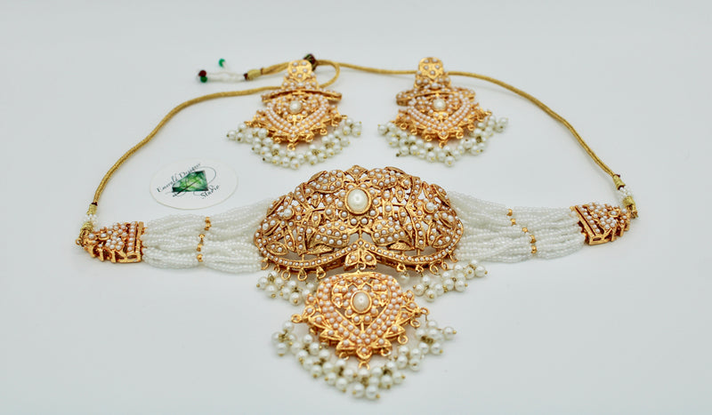 Bridal Choker Set With Faux Pearls - E119