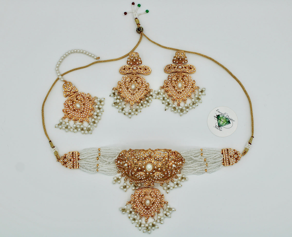 Bridal Choker Set With Faux Pearls - E119