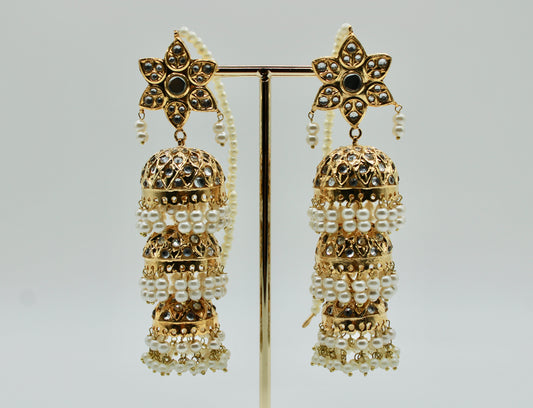 Thappa Kundan Jhumkis W/ Saharas - E1125