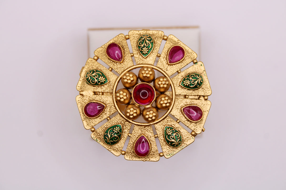 Rajwadi Meena And Kundan Cocktail Ring - E1275