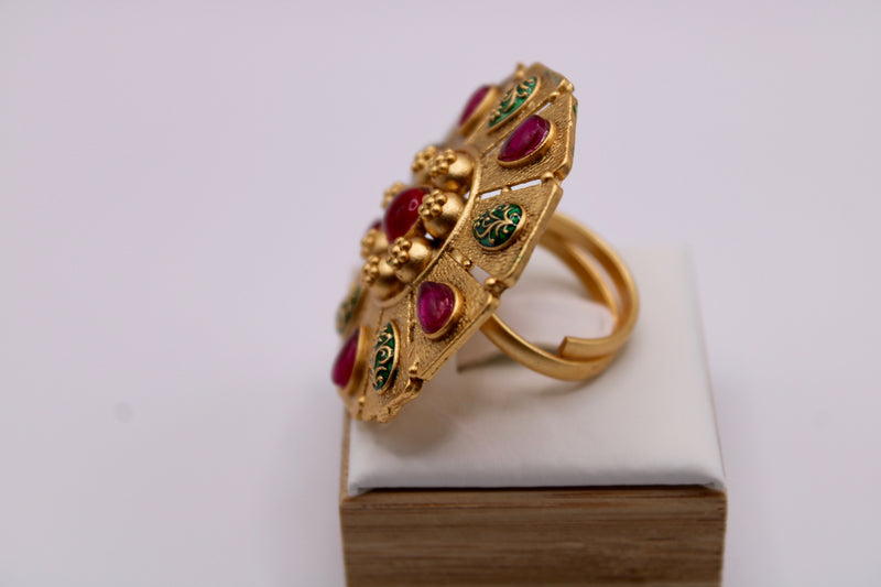 Rajwadi Meena And Kundan Cocktail Ring - E1275