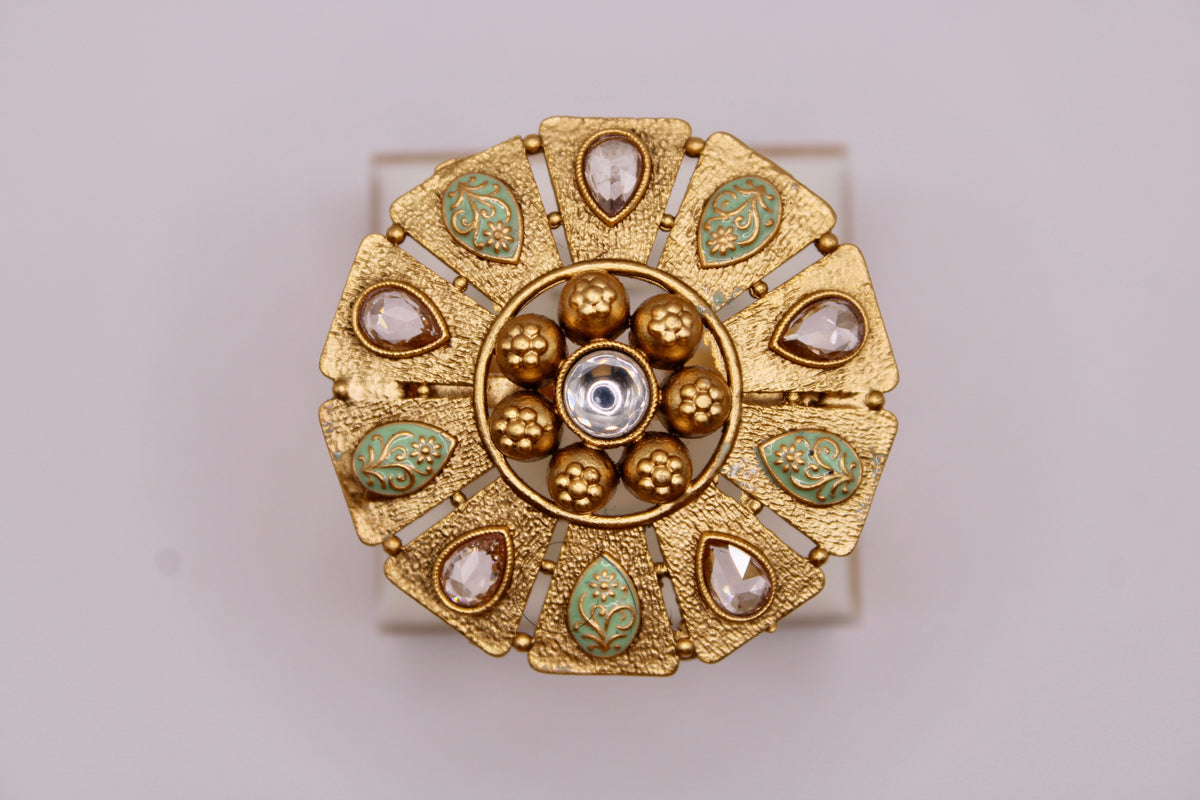 Rajwadi Meena And Kundan Cocktail Ring - E1275