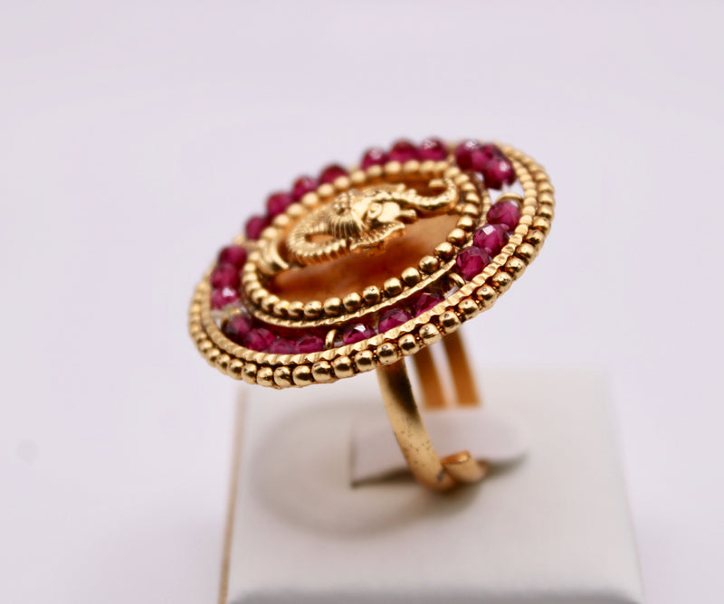 Rajwadi Ring With Elephant Detailing And Hydro Crystals - E1277